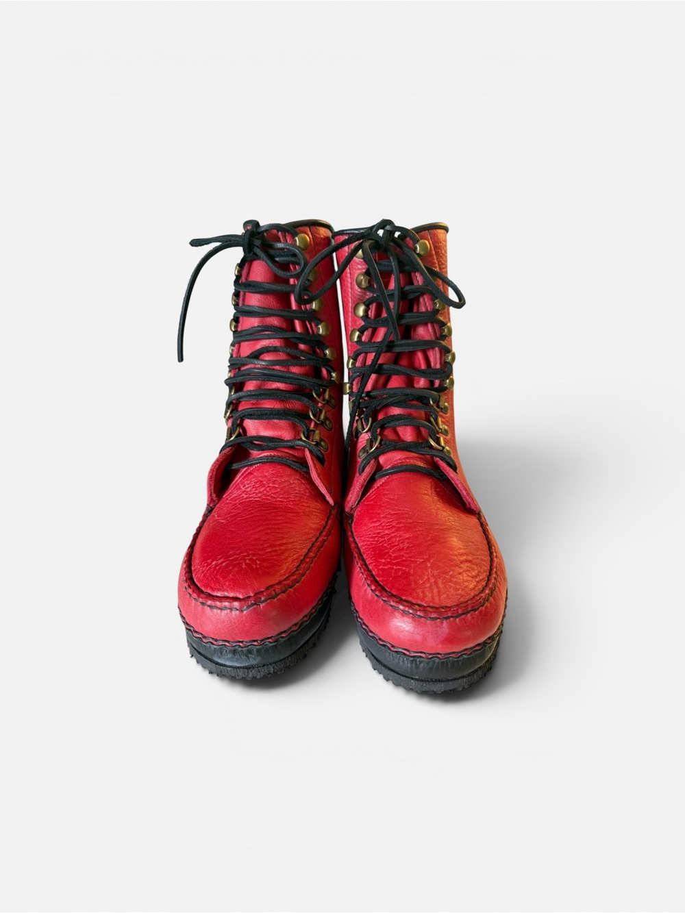 Red Lace-Up WillyMoc Leather Custom-Made Women’s Boots Sz 6.5 - Picture 1 of 14